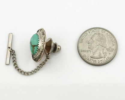 Navajo Tie Tack .925 Silver Morenci Turquoise Artist Native American C.80's