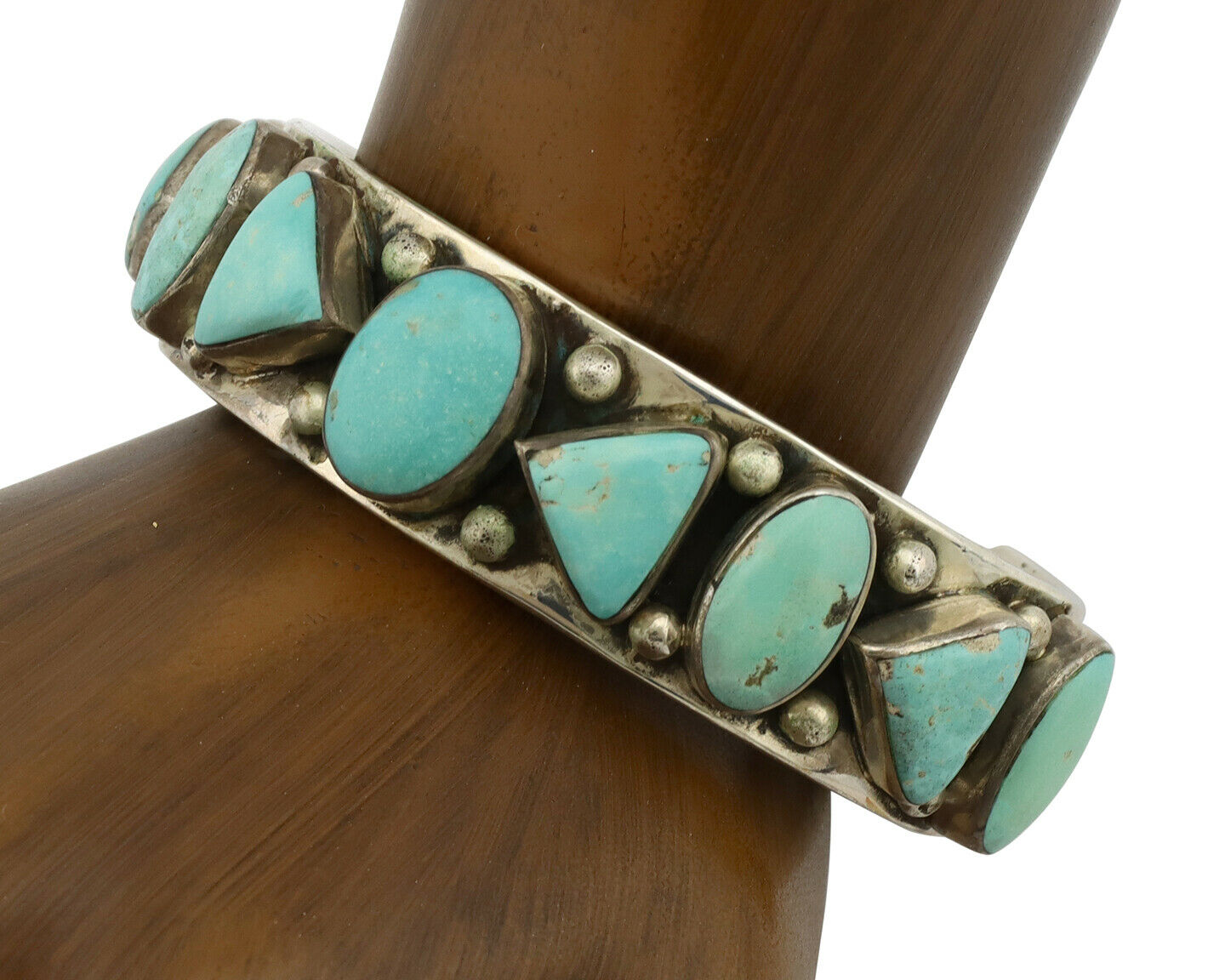 Navajo Bracelet .925 Silver Globe Turquoise Artist Signed DC C.80's