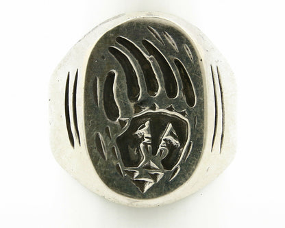 Navajo Ring .925 Silver Bear Claw Overlay Artist Native American C.80's
