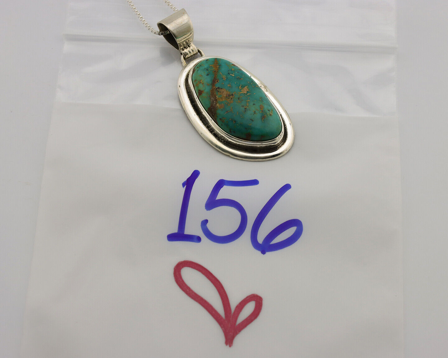 Navajo Necklace .925 Silver Kingman Turquoise Signed Native C.1980's