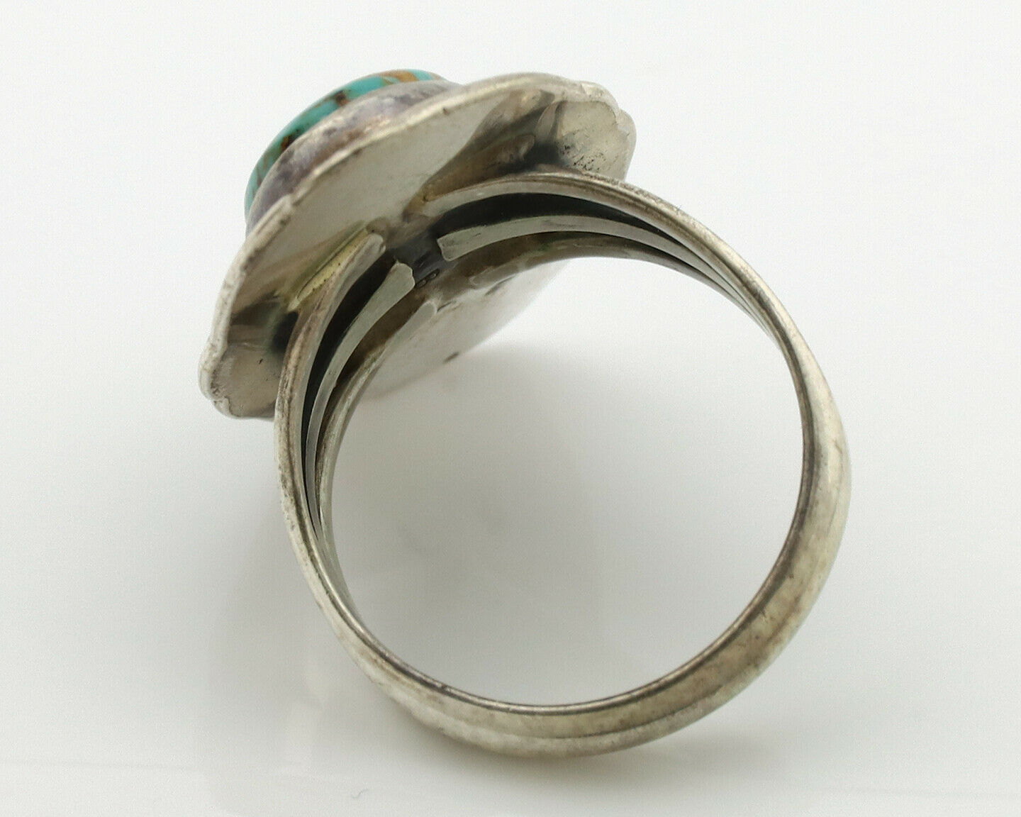 Navajo Ring .925 Silver Kingman Turquoise Signed M Begay C.1980's