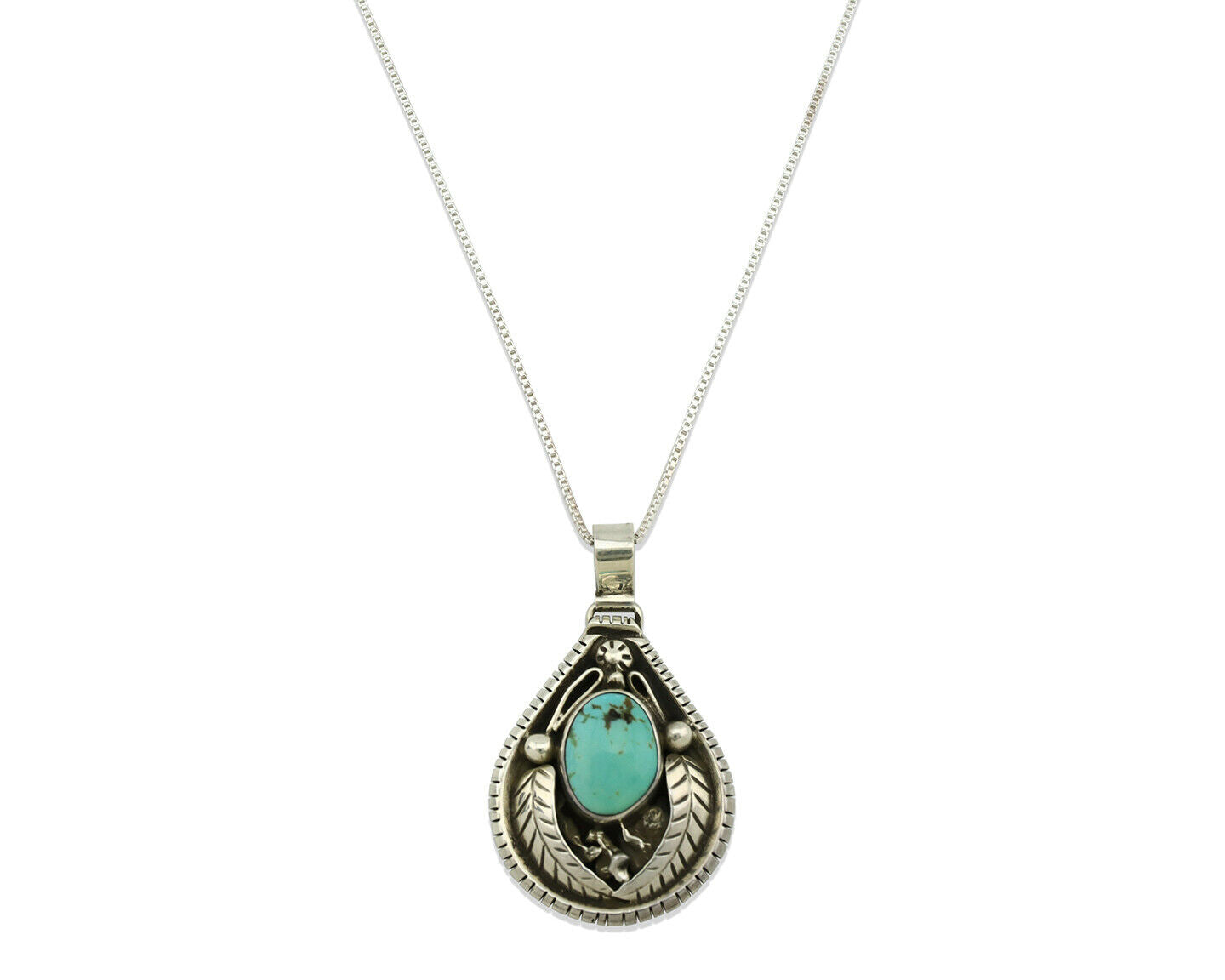 Navajo Necklace .925 Silver Kingman Turquoise Signed Tepee C.1980's