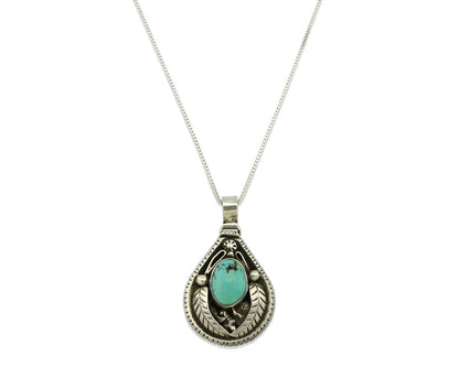 Navajo Necklace .925 Silver Kingman Turquoise Signed Tepee C.1980's