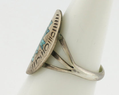 Navajo Ring 925 Silver Chip Inlay Turquoise Artist Signed NAKAI C.80's