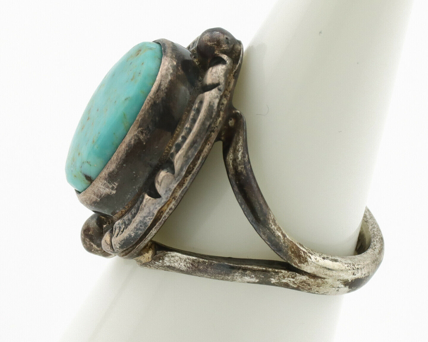 Navajo Ring .925 Silver Blue Turquoise Artist Signed Gecko C.1980's