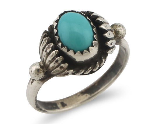 Navajo Handmade Ring 925 Silver Kingman Turquoise Native Artist C.80's