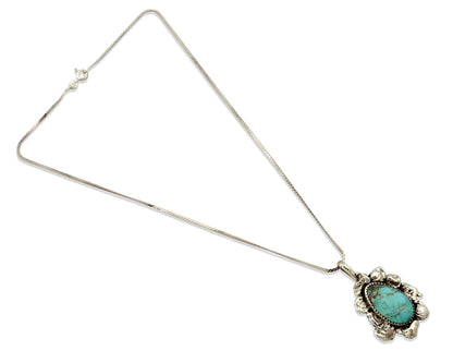 Navajo Necklace .925 Silver Kingman Turquoise Signed MC C.1980's