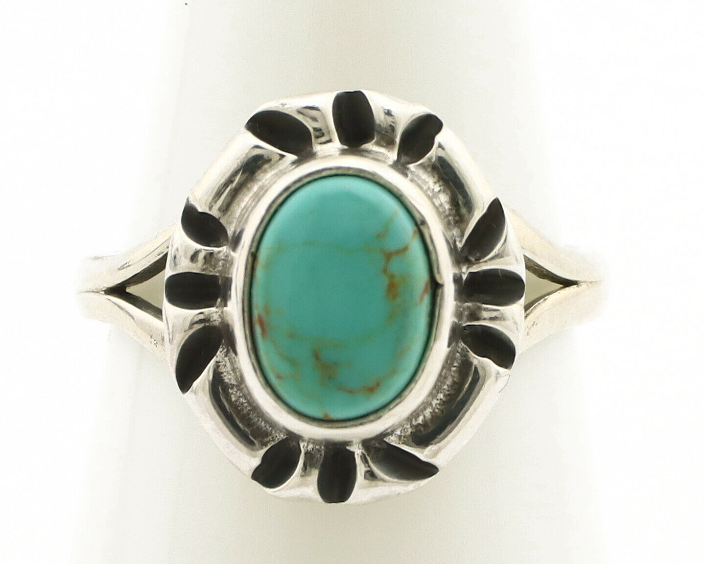 Navajo Ring .925 Silver Kingman Turquoise Artist Signed Gecko C.90's