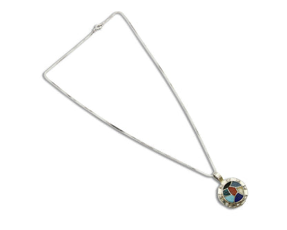 Women's Zuni Pendant .925 Silver Gemstone Handmade Signed Chaloo Necklace