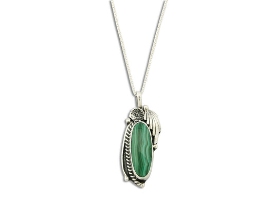 Women's Malachite Handmade Necklace .925 Silver Signed Circle J.W.