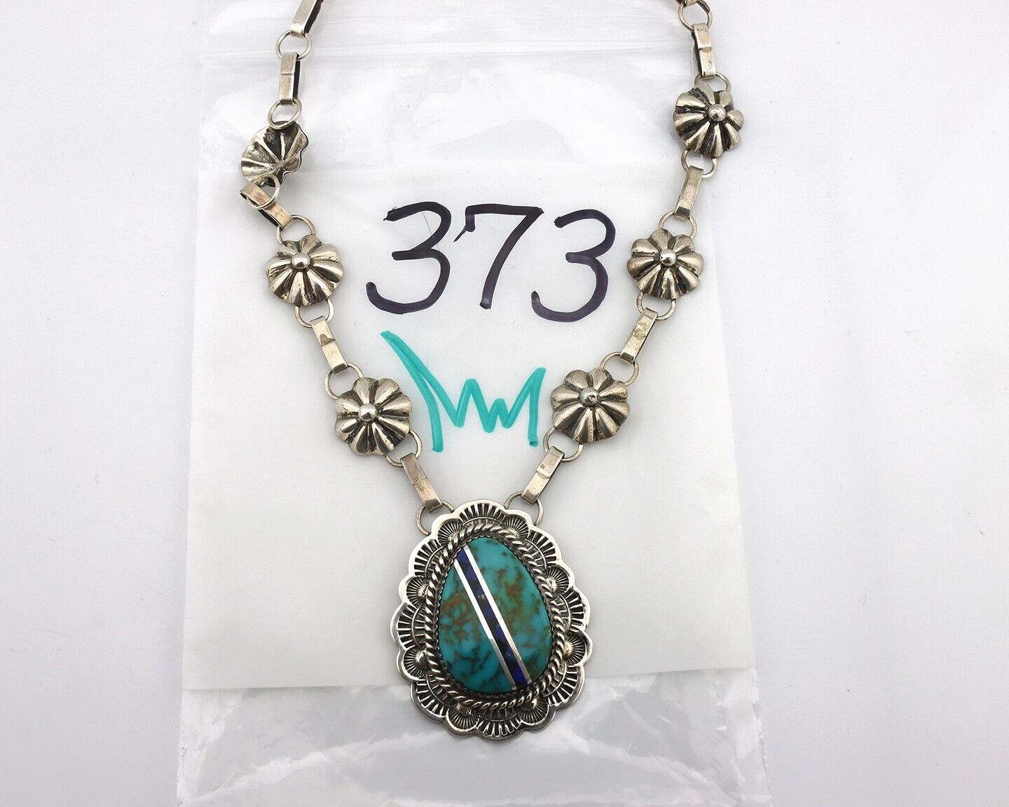 Navajo Necklace 925 Silver Turquoise, Onyx, Lapis Artist Signed M Begay C.80's