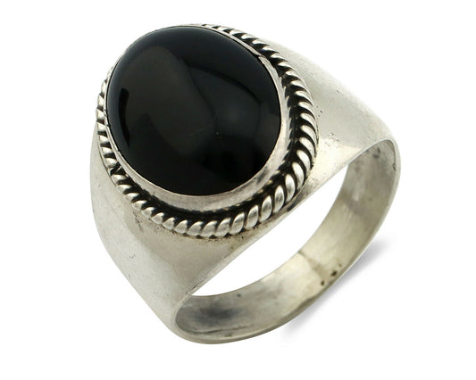 Navajo Ring .925 Silver Handmade Black Onyx Native American Artist C.80's