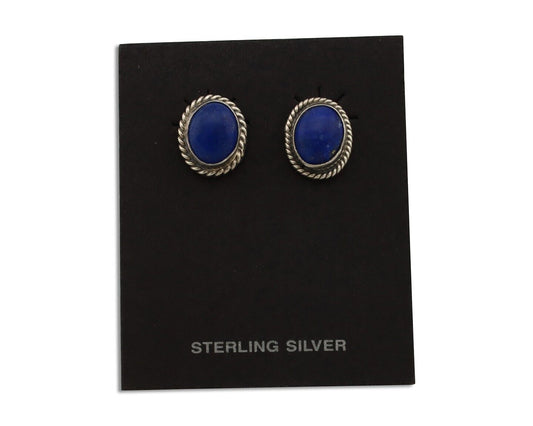 Navajo Earrings 925 Silver Natural Mined Lapis Native American Artist C80s