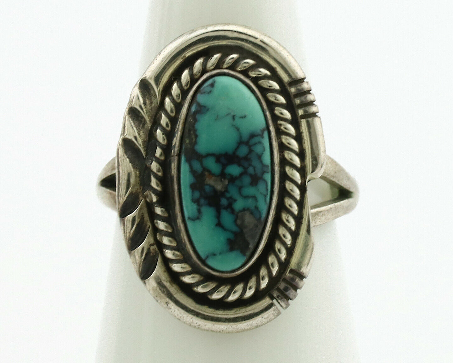 Navajo Ring .925 Silver Spiderweb Turquoise Artist Signed B C.1980's