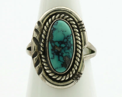 Navajo Ring .925 Silver Spiderweb Turquoise Artist Signed B C.1980's