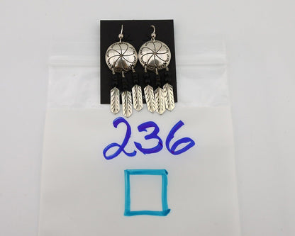 Navajo Earrings 925 Silver Natural Black Onyx Artist Signed T C.80's