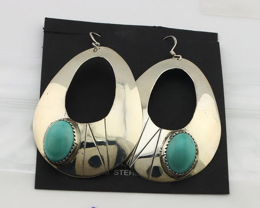 Navajo Handmade Earrings 925 Silver Blue Turquoise Signed Vera Jane C.80's