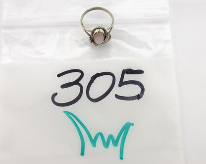 Navajo Ring .925 Silver Natural Pink Mussel Artist Signed Justin Morris C.80's