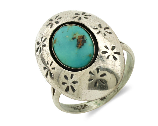 Navajo Ring .925 Silver Natural Blue Turquoise Native American Artist C.1980's