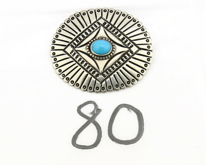 Navajo Handmade Brooch Pin .925 Sterling Silver Turquoise Artist Reeves C.1990