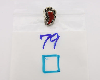 Navajo Handmade Ring 925 Silver Natural Coral Artist Signed Justin Morris C.80's