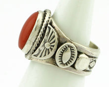 Navajo Ring 925 Silver Natural Mediterranean Coral Artist Signed Tobe Turpen C80