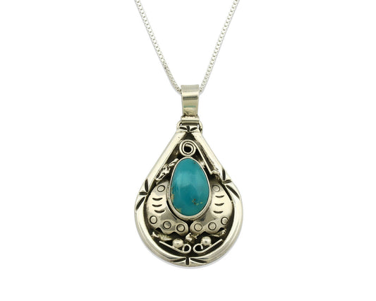 Navajo Necklace .925 Silver Blue Gem Turquoise Signed Tepee C.1980's