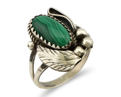 Navajo Ring 925 Silver Natural Malachite Artist Signed Justin Morris C.80's