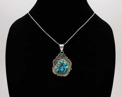 Navajo Necklace .925 Silver Morenci Turquoise Charles Jackson C.1980's