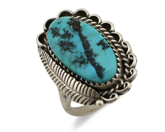 Navajo Ring .925 Silver Sleeping Beauty Turquoise Native American Artist C.80's