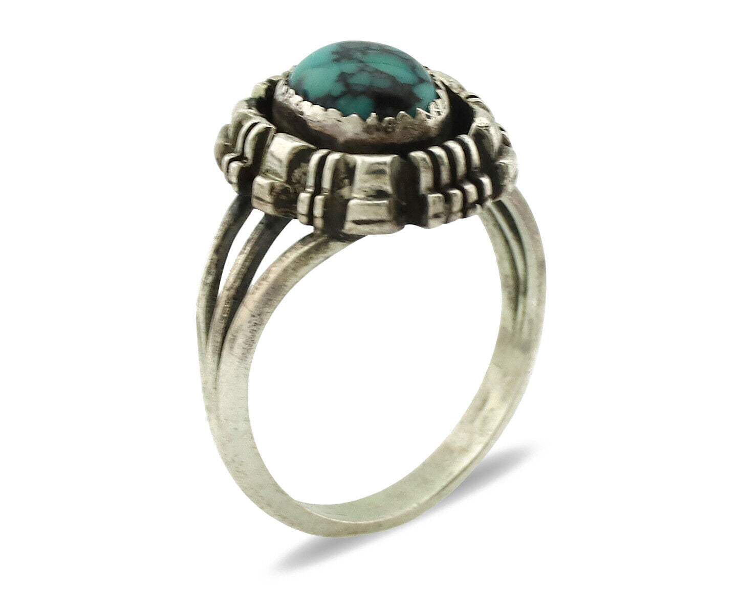 Navajo Ring .925 Silver Spiderweb Turquoise Artist Signed TLW C.80's