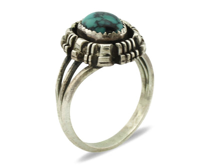 Navajo Ring .925 Silver Spiderweb Turquoise Artist Signed TLW C.80's