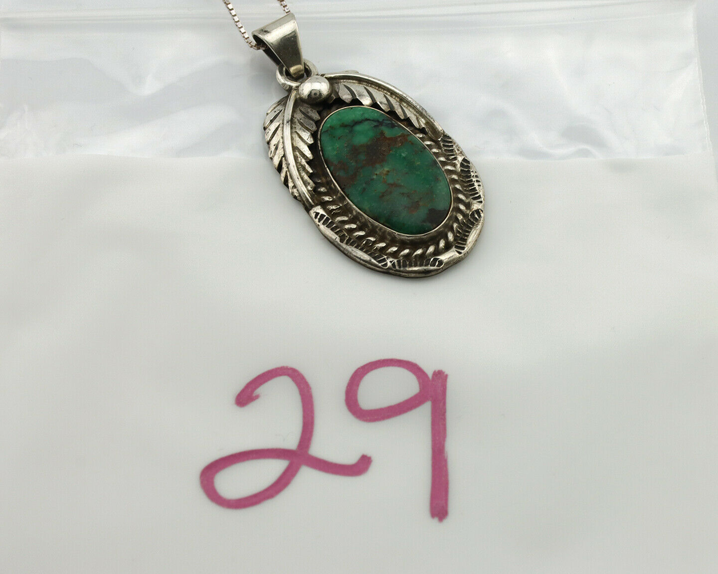 Navajo Necklace .925 Silver Crescent Valley Turquoise Signed Sunrise C.80's