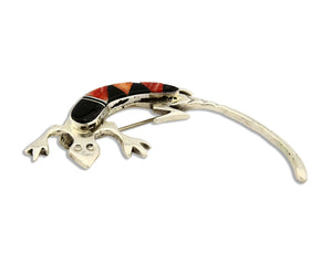 Navajo Lizard Brooch Pin 925 Sterling Silver Multi Stone Inlay Wilbur Muskett Jr