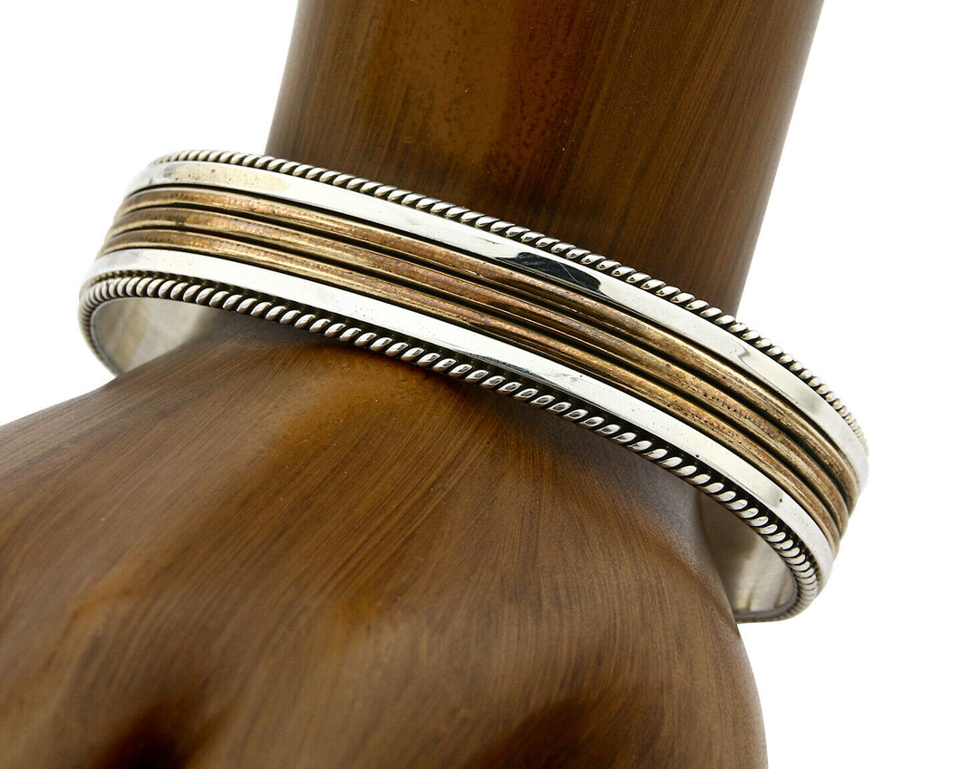 Navajo Bracelet SOLID .925 Silver & 12K Gold Filled Signed Artist TAHE C1980's