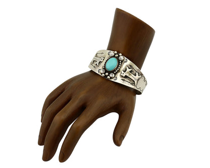 Women's Navajo .925 Silver Natural Turquoise Artist Signed GR C.80's