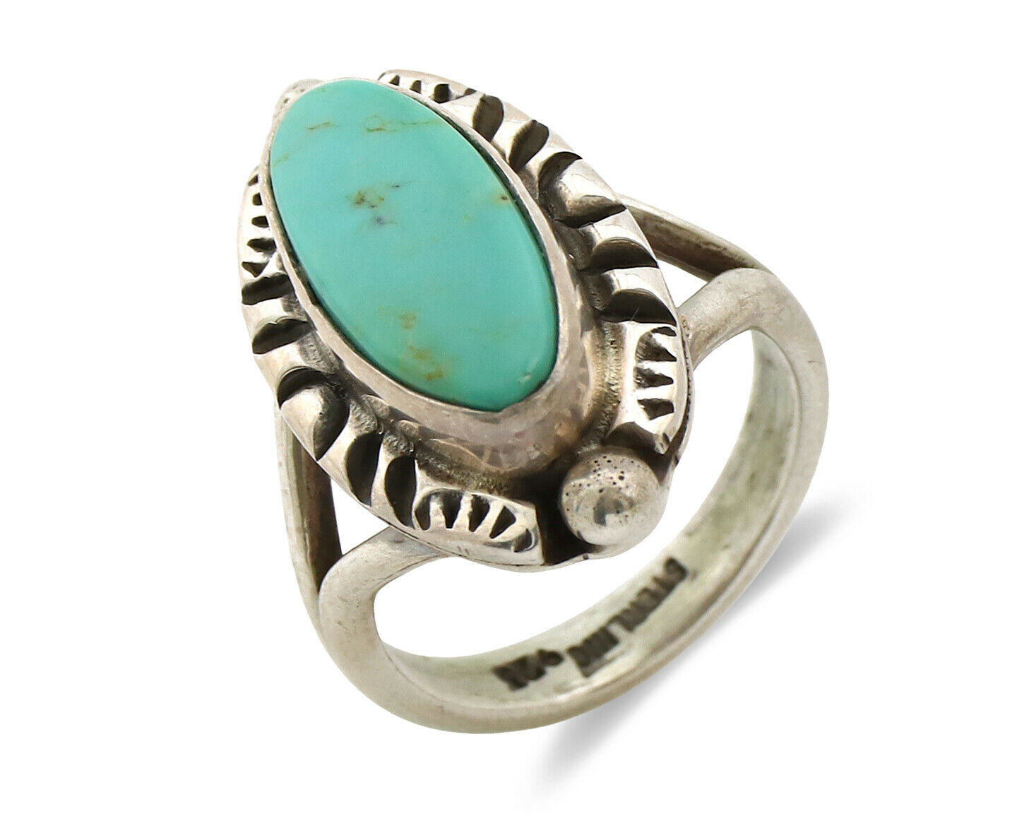 Navajo Ring .925 Silver Kingman Turquoise Artist Signed Gecko C.80's