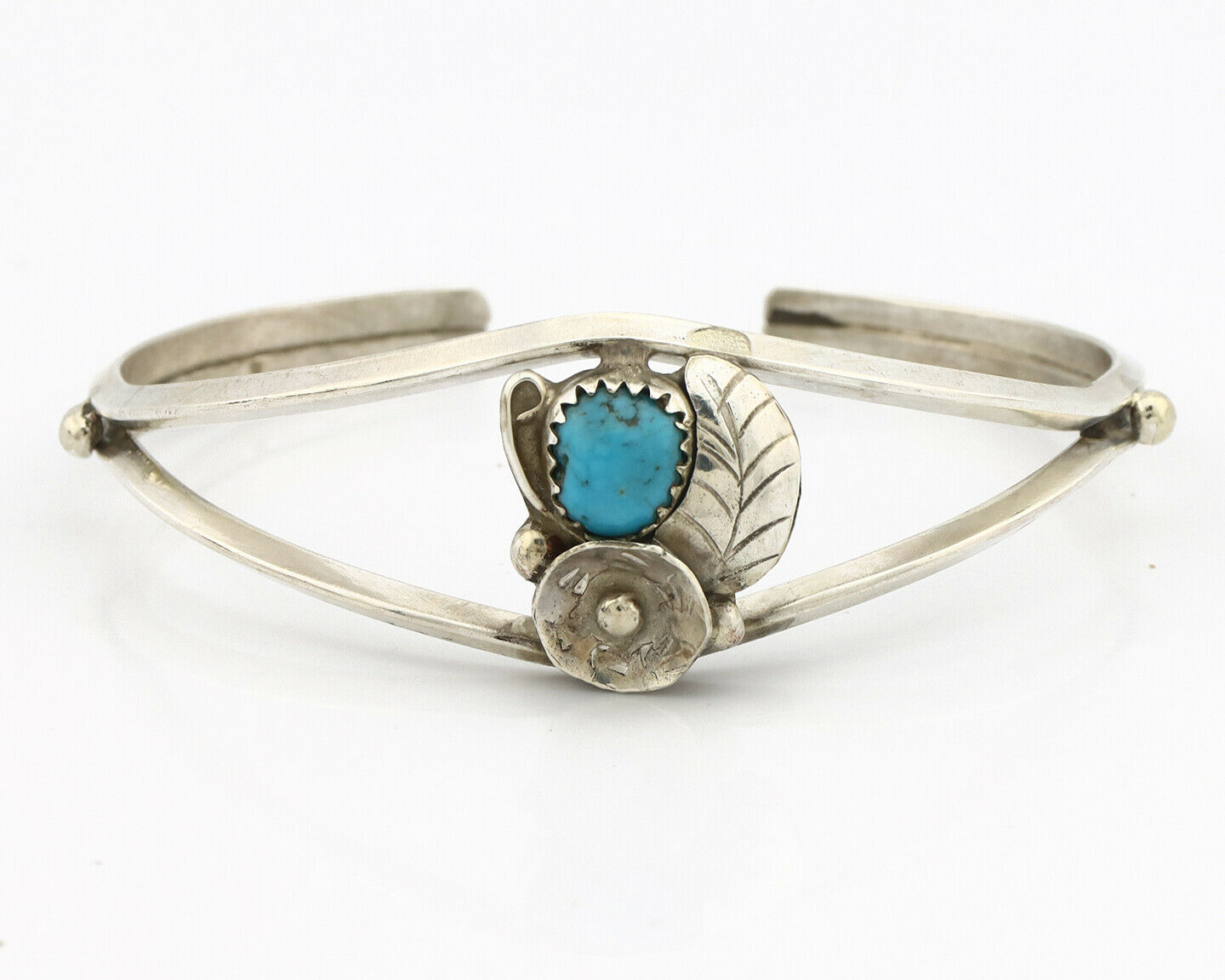 Navajo Sand Cast Bracelet .925 Silver Sleeping Beauty Turquoise Artist Signed T