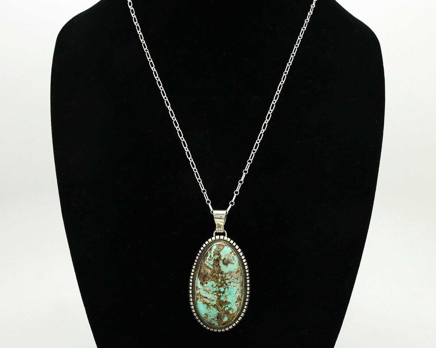 Navajo Necklace .925 Silver Kingman Turquoise Signed Tepee C.1980's