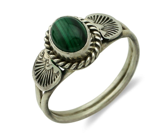 Navajo Ring 925 Silver Natural Mined Malachite Native American Artist C.80's