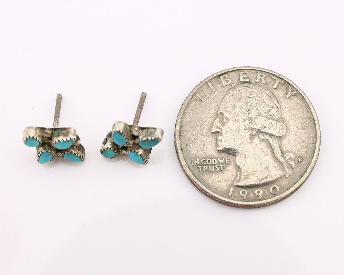 Zuni Earrings 925 Silver Sleeping Beauty Turquoise Native American Artist C.80's