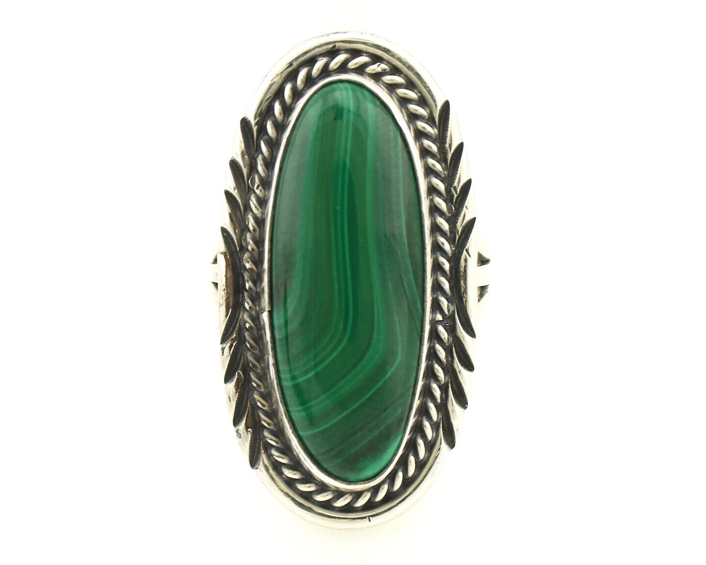 Navajo Ring 925 Silver Natural Green Malachite Signed William Denetdale C.80's