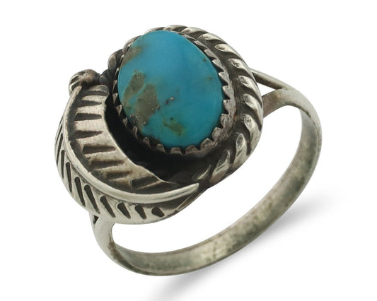 Navajo Handmade Ring .925 Silver Kingman Turquoise Native Artist C.80's