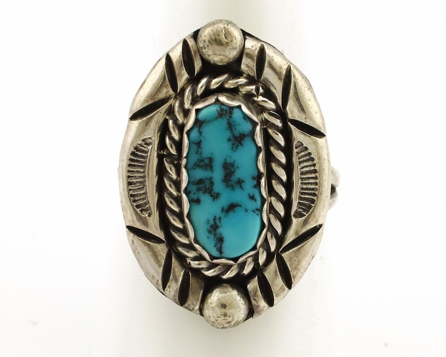Navajo Ring 925 Silver Sleeping Beauty Turquoise Signed V & N EDSITTY C.80's