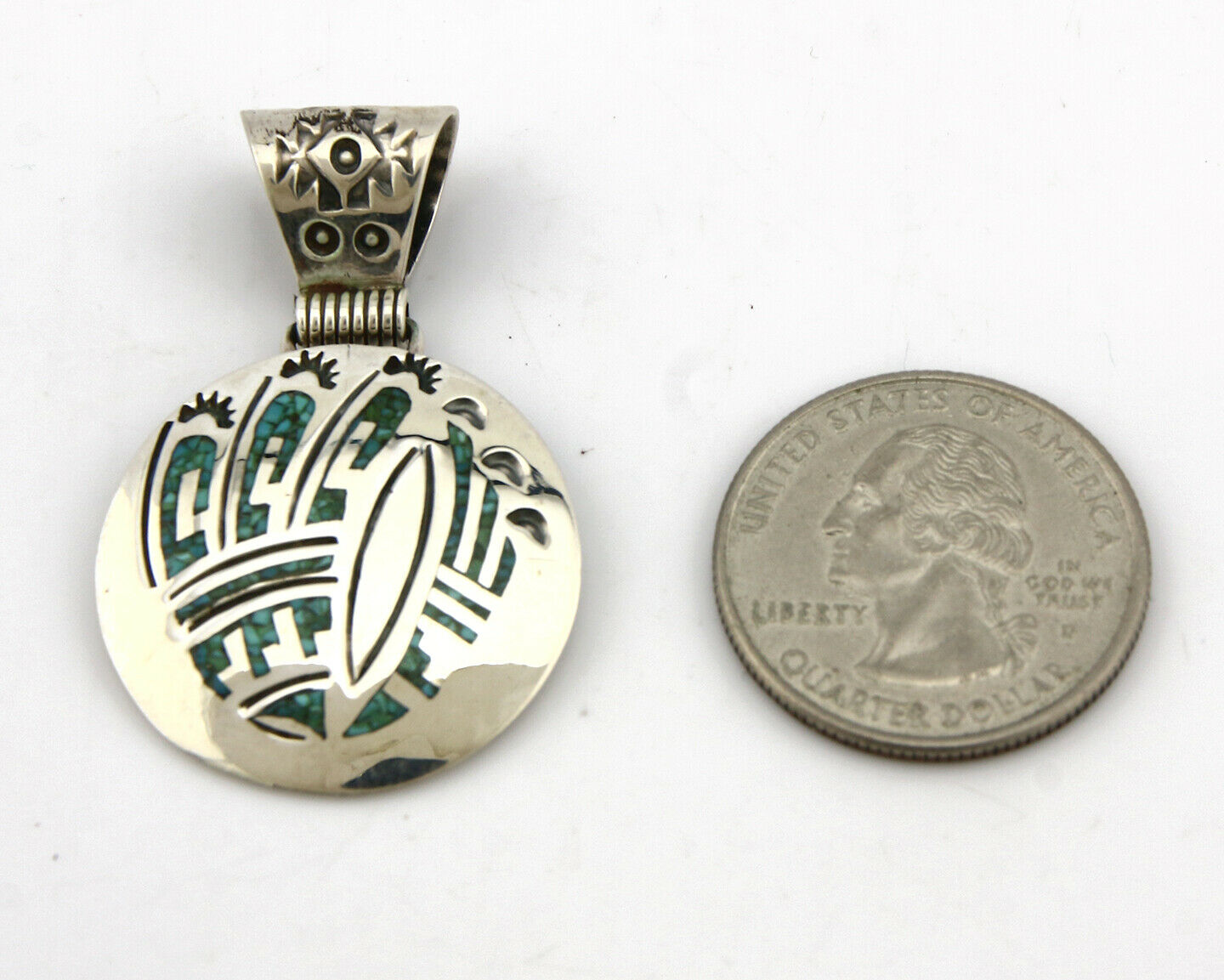 Navajo Inlaid Pendant .925 Silver Signed Artist Stanley Bain C.80's