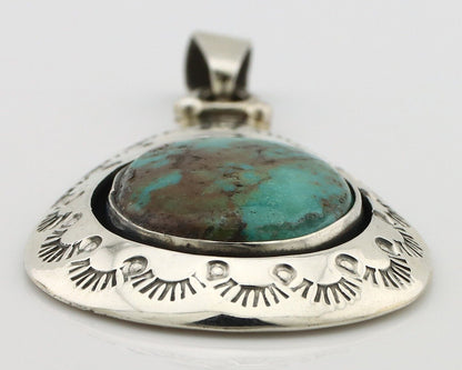 Navajo Pendant 925 Silver Natural Mined Turquoise Artist Signed MC C.80's