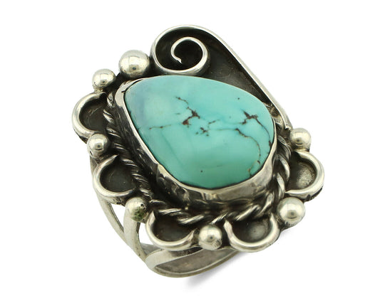 Navajo Ring .925 Silver Natural Bisbee Turquoise Artist Signed JT C.80's