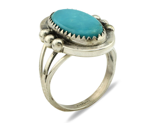 Navajo Ring .925 Silver Blue Turquoise Artist Signed Anna Begay C.1980's