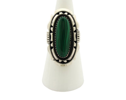 Navajo Ring .925 Silver Malachite Hand Stamped Signed William Denetdale C.80's