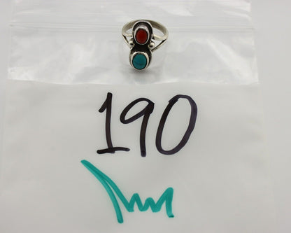 Navajo Handmade Ring 925 Silver Coral & Turquoise Native American Artist C.80's